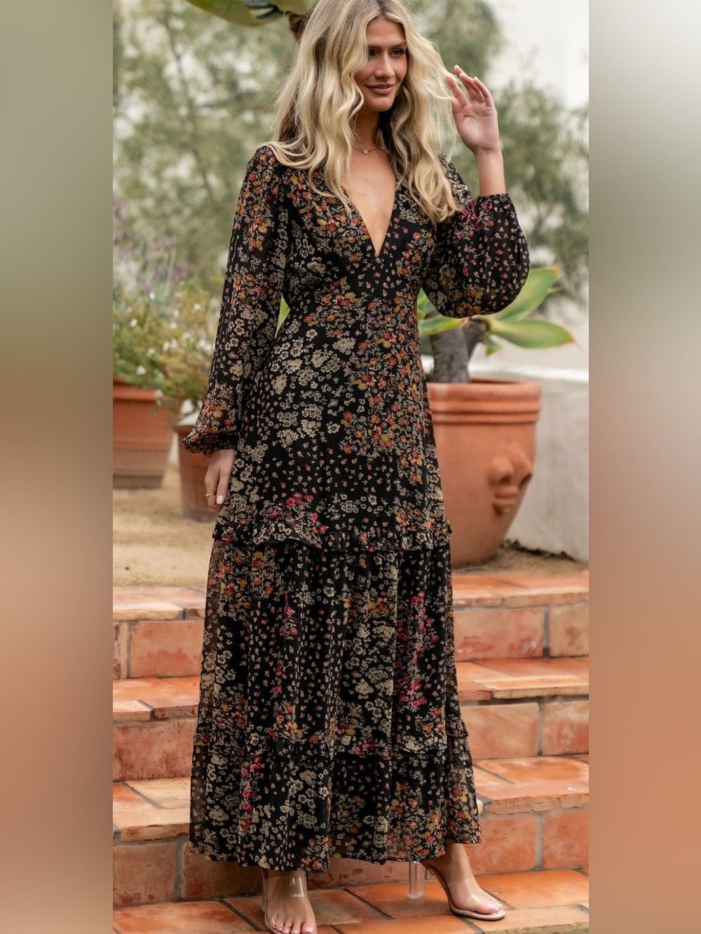 Baltic Born Bowman Deep V Maxi Dress Black Multi NWT XL